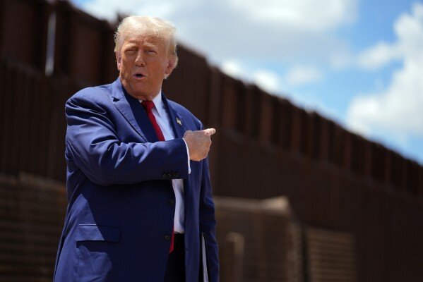 Republican presidential nominee former President Donald Trump speaks along the southern border with Mexico, on Aug. 22, 2024, in Sierra Vista, Ariz. (AP Photo/Evan Vucci, File)